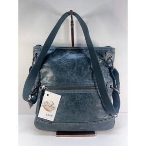 The Sak Blue Leather Convertible Crossbody Handbag Purse
